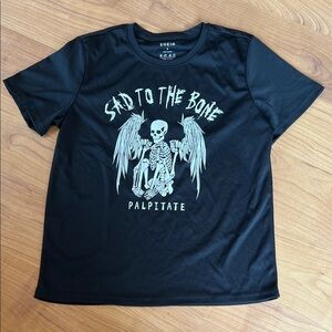 Skeleton angel S Black 'Sad to the Bone' Graphic T shirt nwot